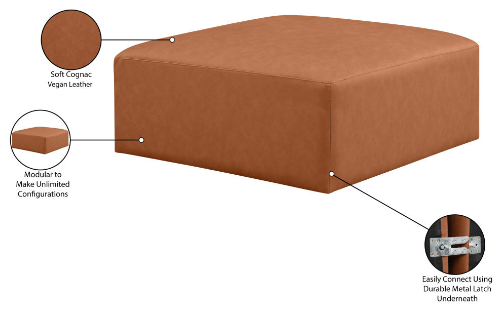 Cube Upholstered Modular Component, Cognac, Vegan Leather, Ottoman