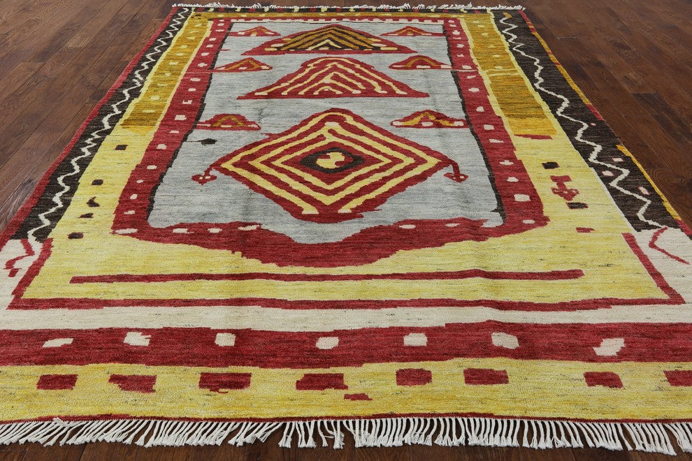 Tribal Blue & Multicolor 8'x11' Tullu Hand Knotted Worsted Wool Area Rug H8850