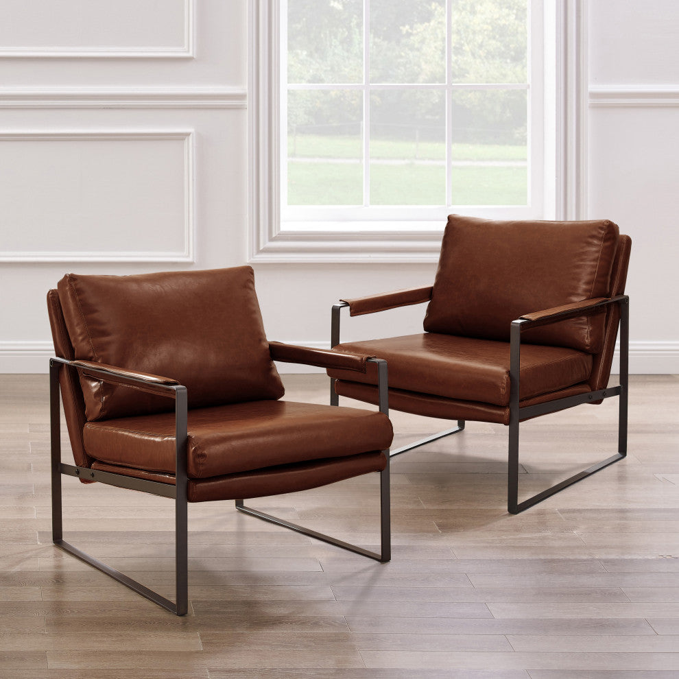 Mid Century Modern Faux Leather Accent Armchair, Dark Brown