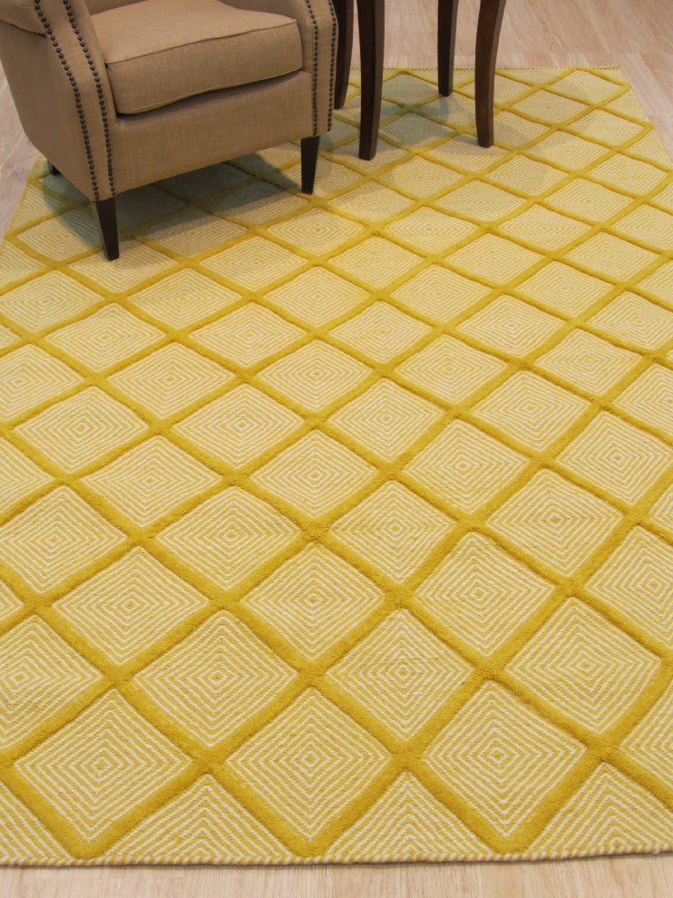 Handmade Wool Yellow Transitional Trellis Xavier Rug, 8'x10'