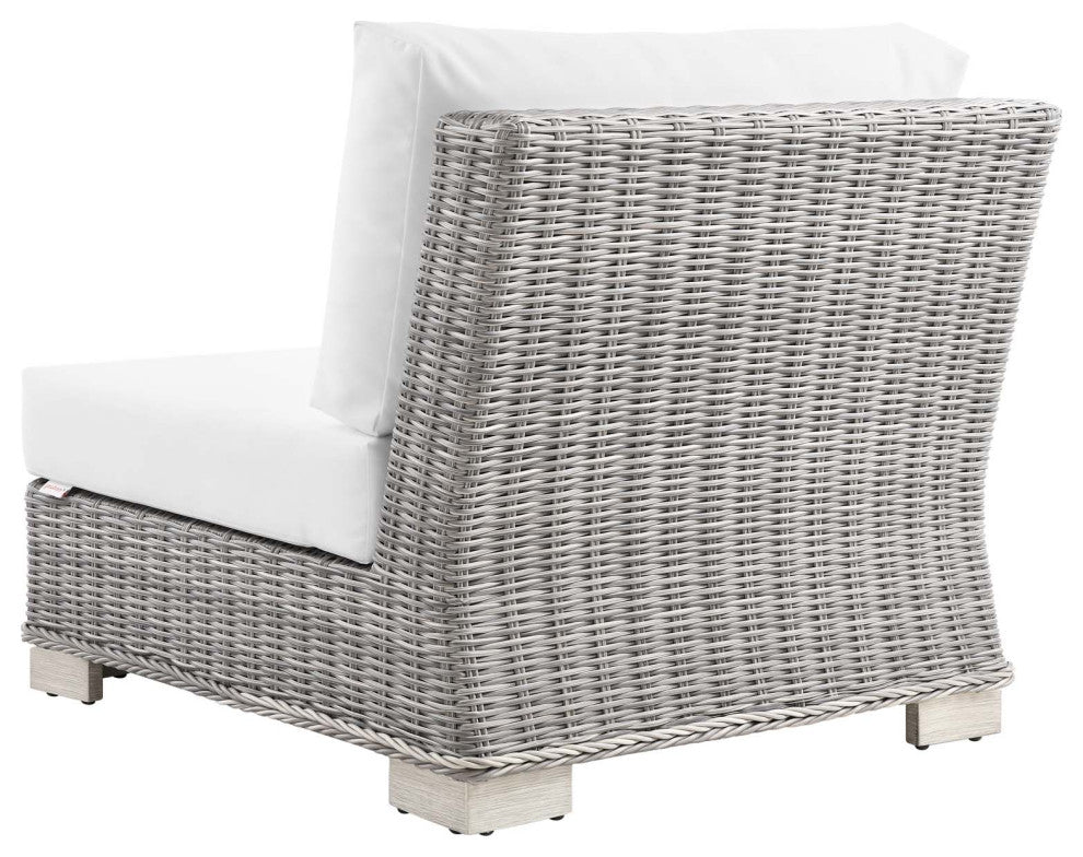 Lounge Sectional Sofa Chair Table Set, Rattan, Wicker, Gray White, Outdoor