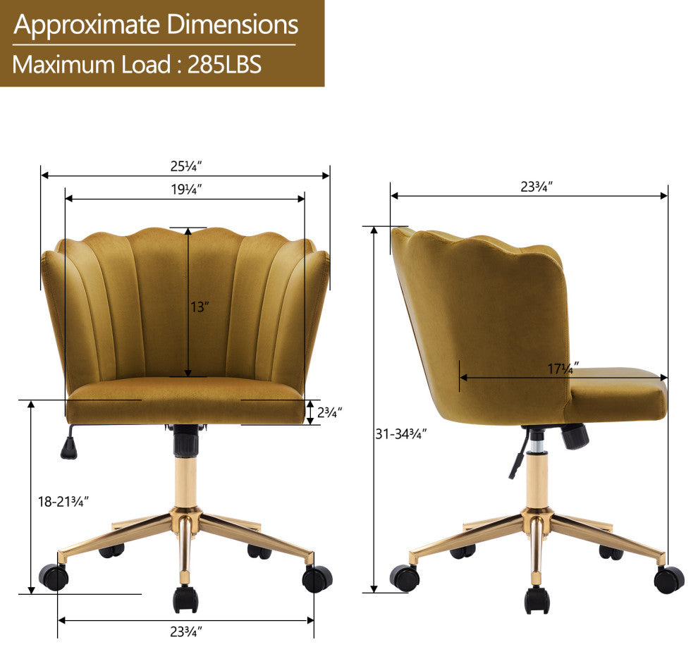 Seashell Channel Tufted Velvet Task Chair, Earthy Yellow