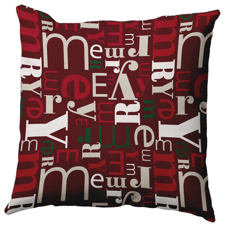 Christmas Burgandy Crazy Merry Christmas Polyester Throw Pillow, 20"x20"