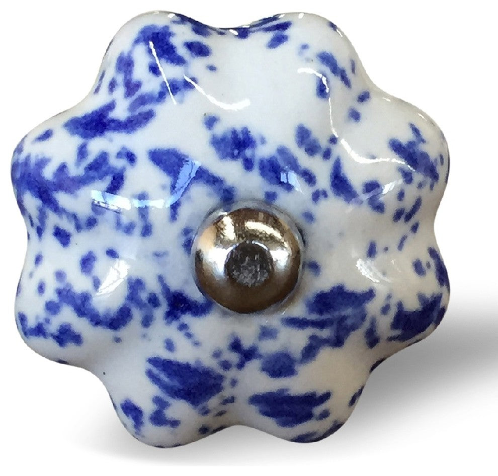 Knob-It Vintage Handpainted Ceramic Knobs, Set of 12, Blue and White