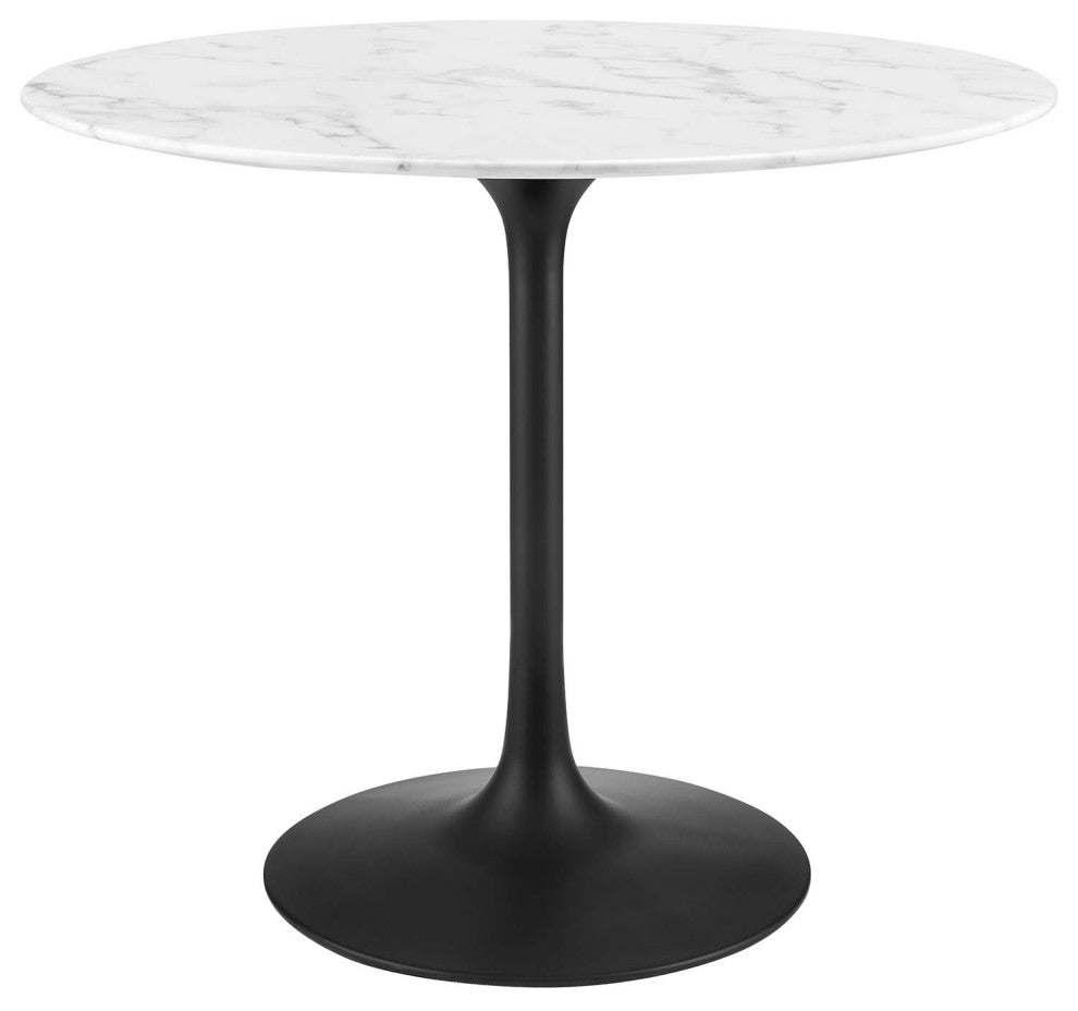 Black White Lippa 36" Round Artificial Marble Dining Table