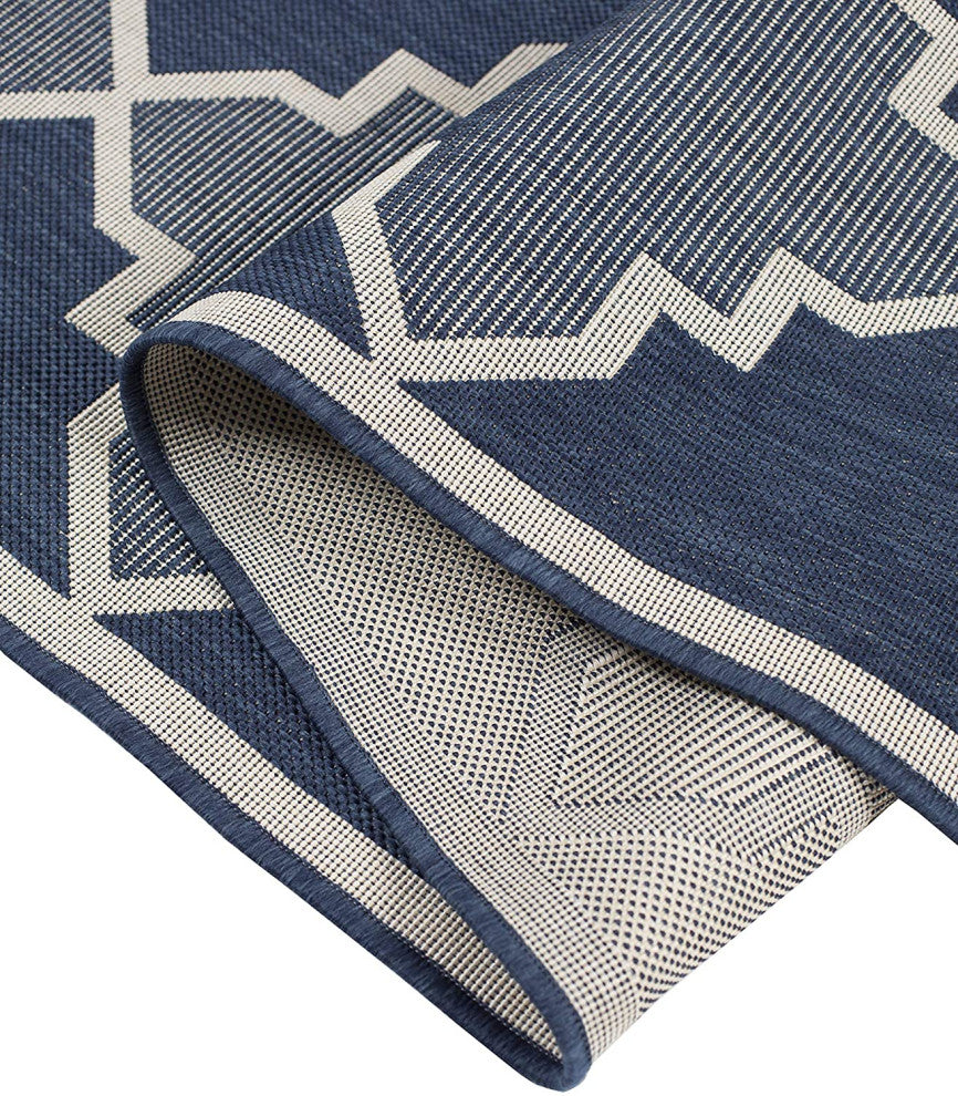 Outdoor Collection Trellis Diamond Rug Geometric Rug, Navy, 7'10"x10'