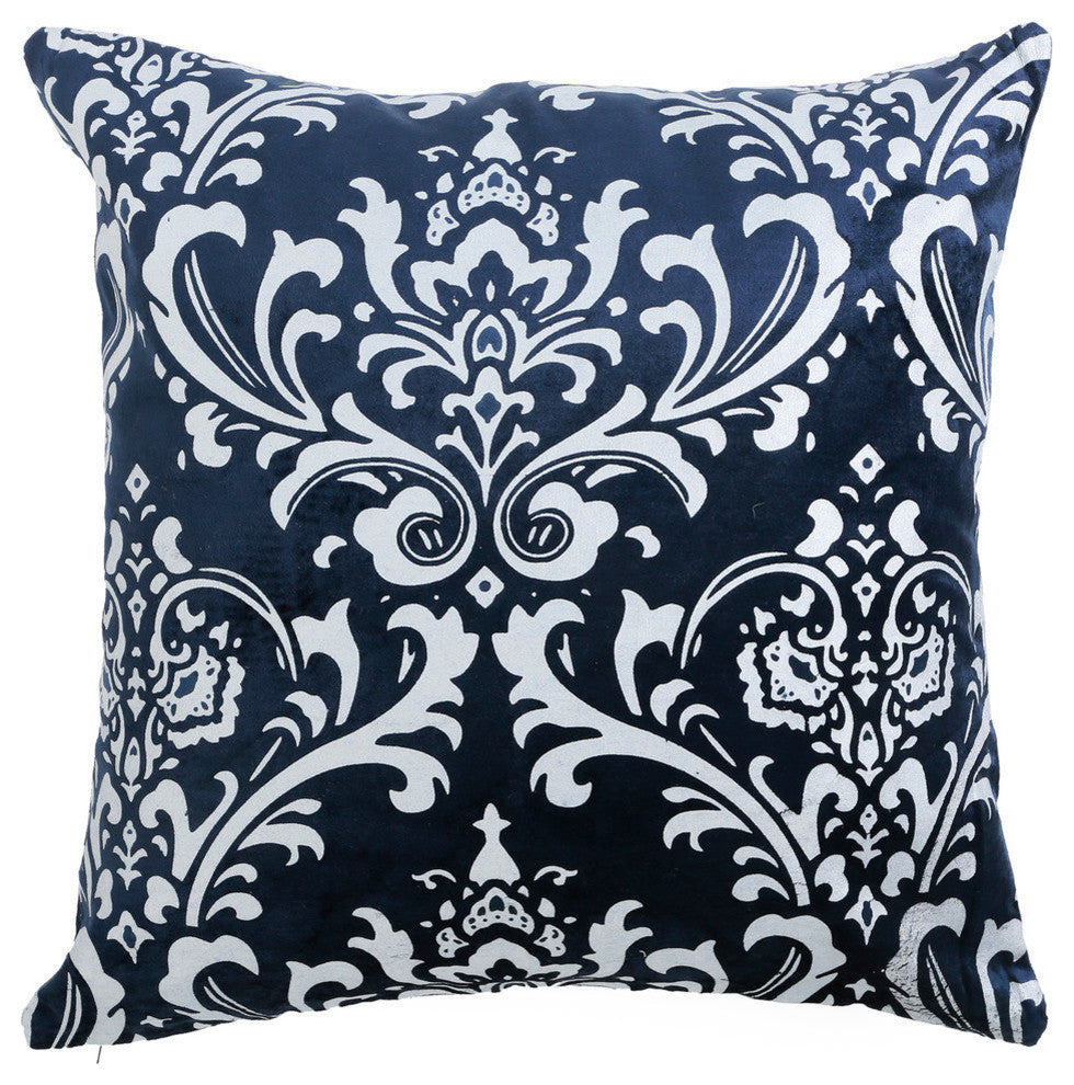 Damask Velvet Pillow Cover, Navy