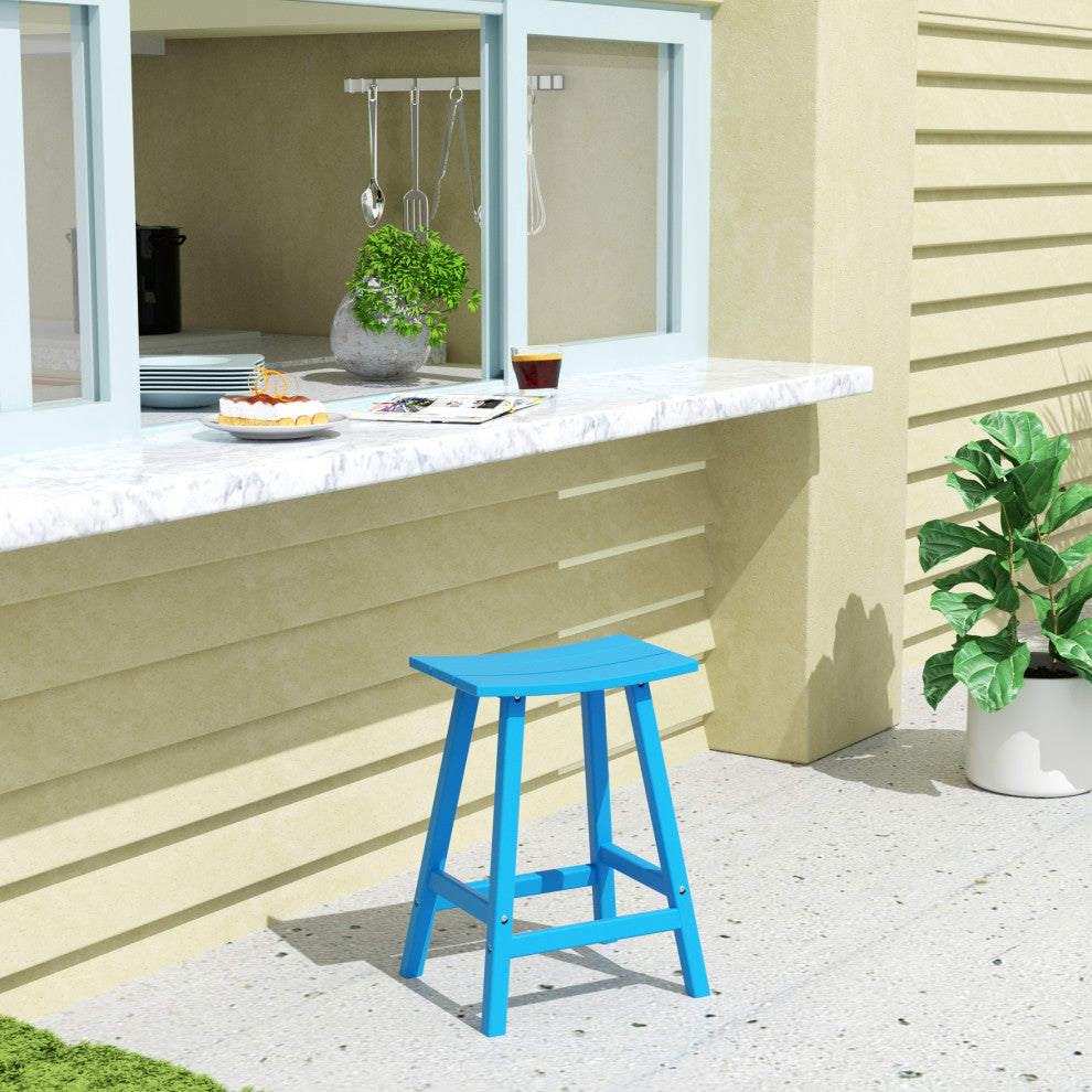 WestinTrends 24" Outdoor Patio Adirondack Plastic Counter Stool, Saddle Seat, Pacific Blue