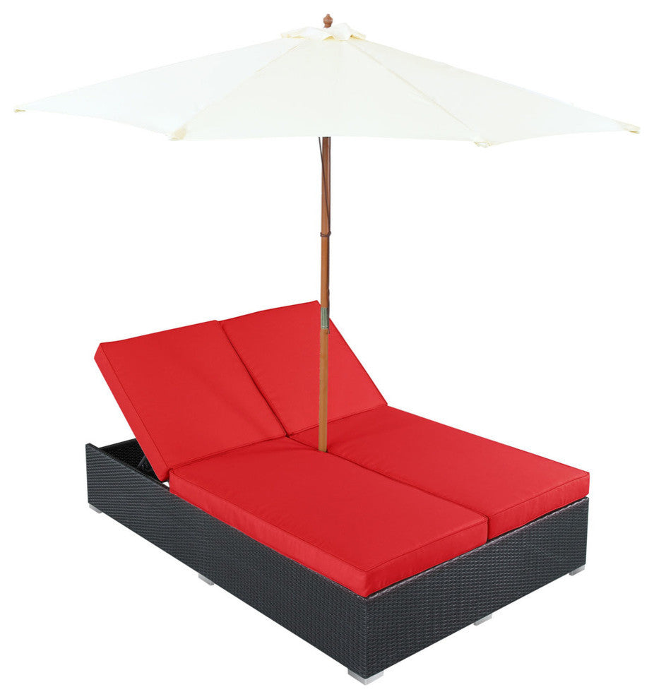 Modern Contemporary Outdoor Patio Rattan and Wicker Chaise Sofa Red