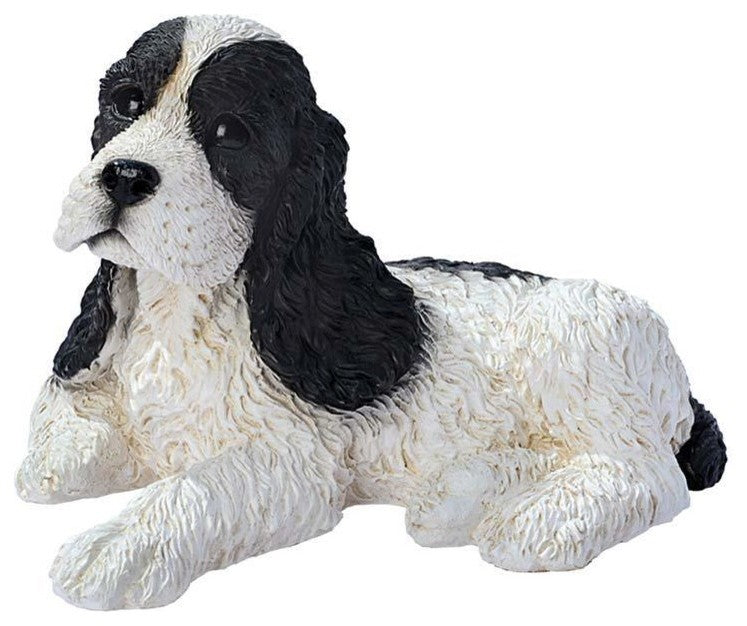Black and White Cocker Spaniel Puppy Dog Statue Sculpture Figurine