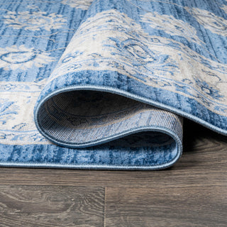 Modern Persian Moroccan Blue/Ivory 6' Round Area Rug