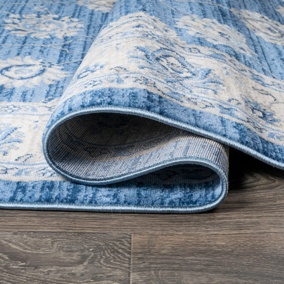 Modern Persian Moroccan Blue/Ivory 6' Round Area Rug