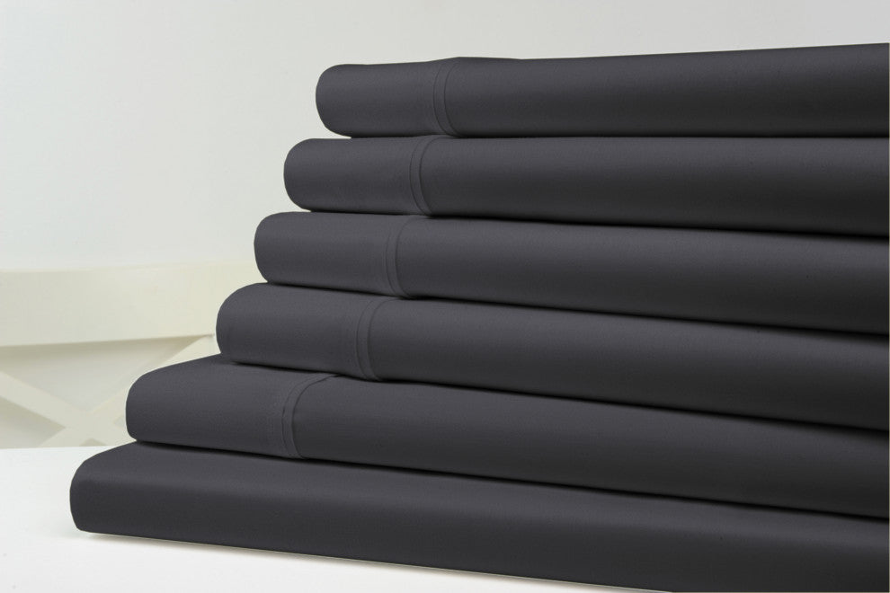 Kathy Ireland 1500TC Bamboo Cotton 6 Piece Sheet Set, Charcoal, King