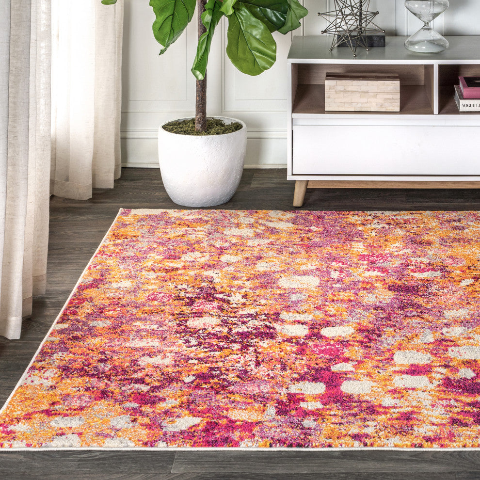 Contemporary POP Modern Abstract Area Rug, Pink/Orange, 8 X 10