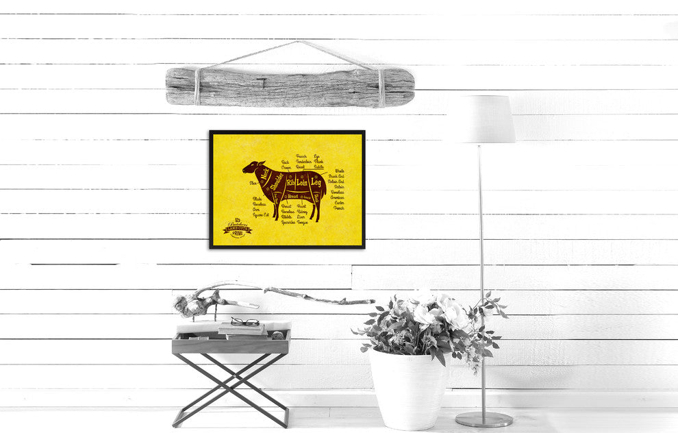 Lamb Meat Cuts Butchers Chart Print on Canvas with Picture Frame, 22"x29"