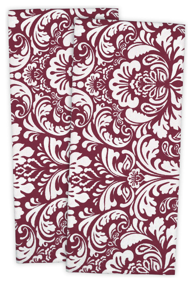 Wine Damask Dishtowel,  Set of 2