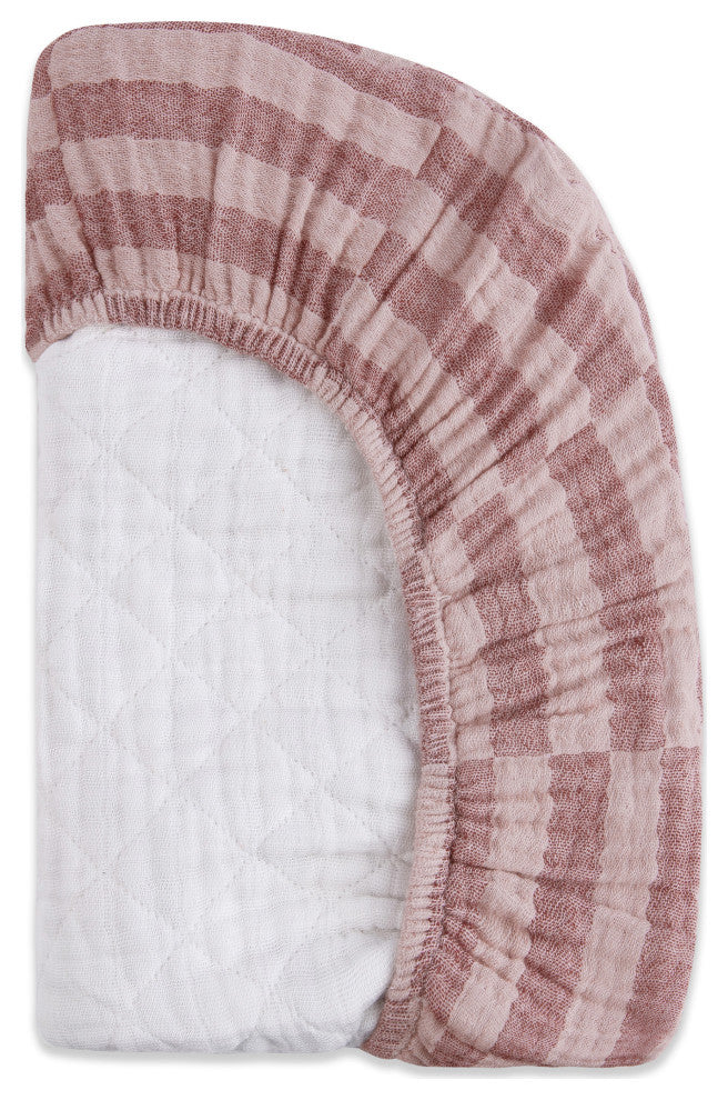 Quilted Changing Pad Cover, GOTS Certified Organic Muslin Cotton, Maroon Stripe