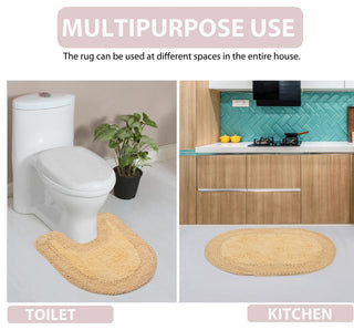 Double Ruffle Collection Bath Rugs Set, 2 Piece Set, Butter