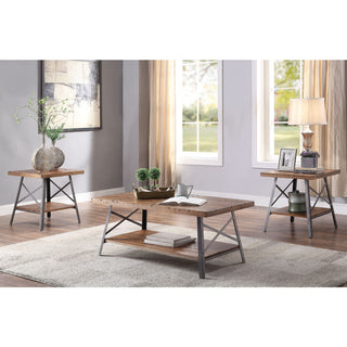 Wood Coffee Table With a Shelf, Weathered Oak and Sandy Black
