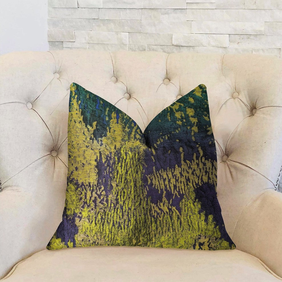 Emerald Rainforest Green, Yellow and Blue Luxury Throw Pillow, 20"x36" King