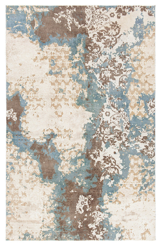 Vingel Traditional Area Rug, Blue and Brown, 9'x13'