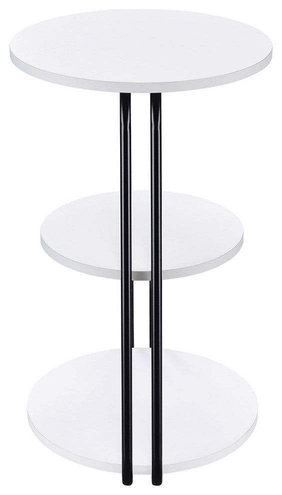 3 Tier Round Side Table With Metal Frame, White and Black
