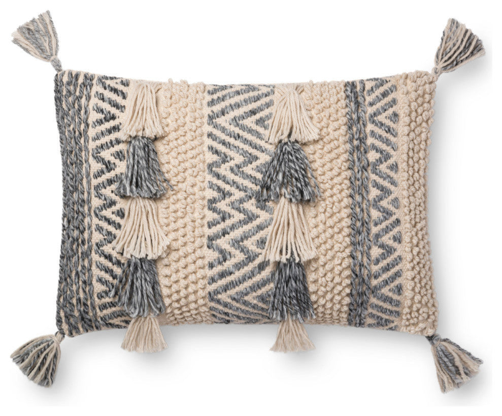 Loloi Decorative Throw Pillow Cover With Down, Gray, 18"x18"
