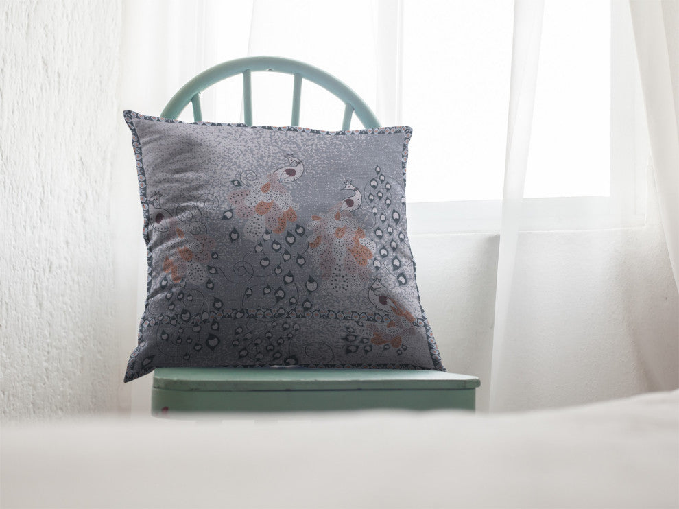 16" Gray Orange Boho Bird Suede Throw Pillow