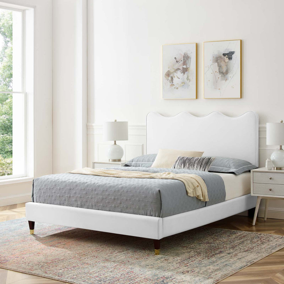 Current Performance Velvet Queen Platform Bed, White