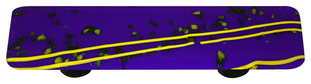 Art Glass Mardi Gras Pull, Black Post, Yellow Mg, Cobalt Blue