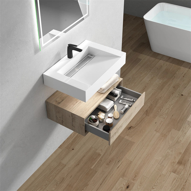 Alysa 30'' Floating Vanity, Acrylic Sink, Light White Oak