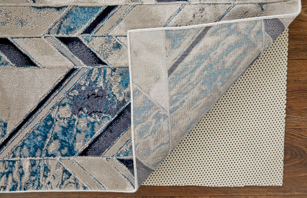 Weave & Wander Armada Modern Navy Blue/Beige Rug, 10'x13'2"