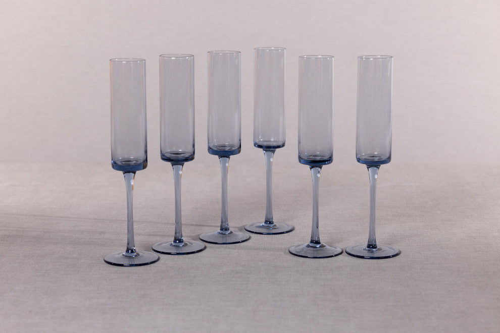 Foligno Champagne Flutes, Set of 6, Light Blue