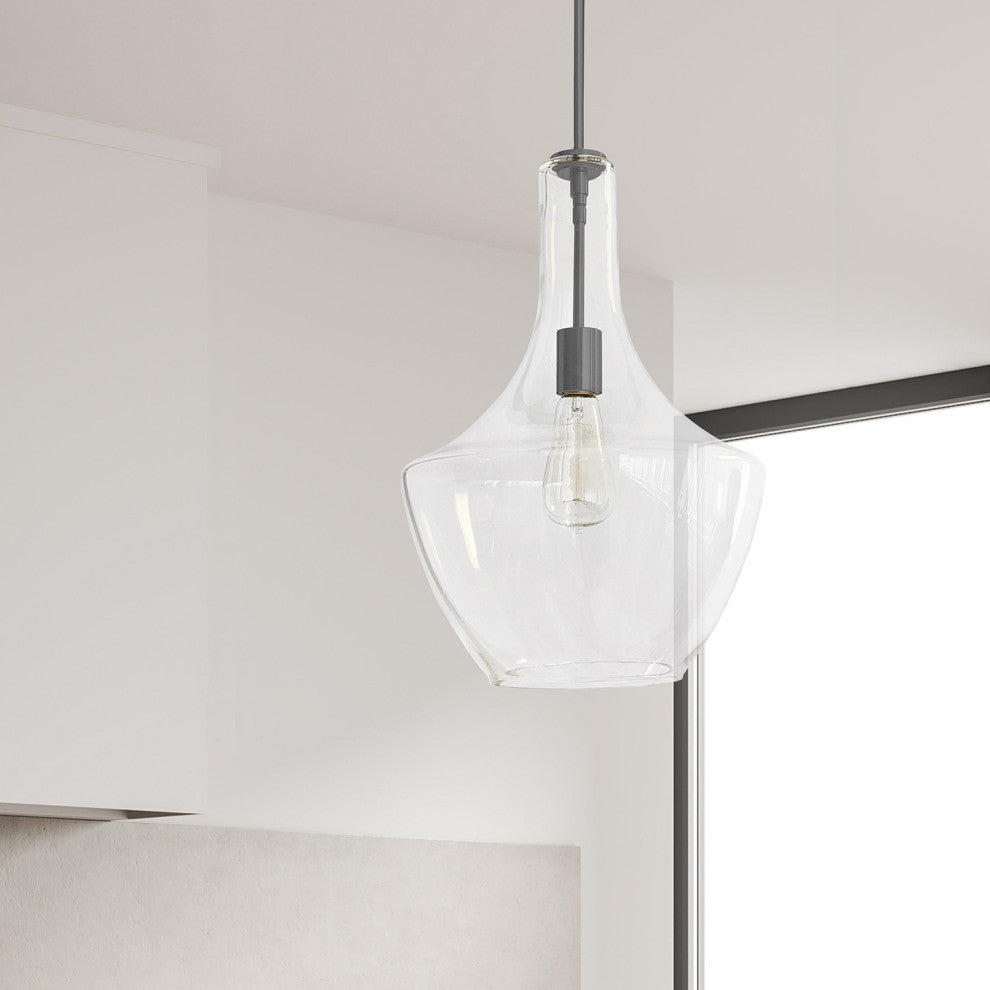 Clear Contemporary Pendant With Matte Black Metal