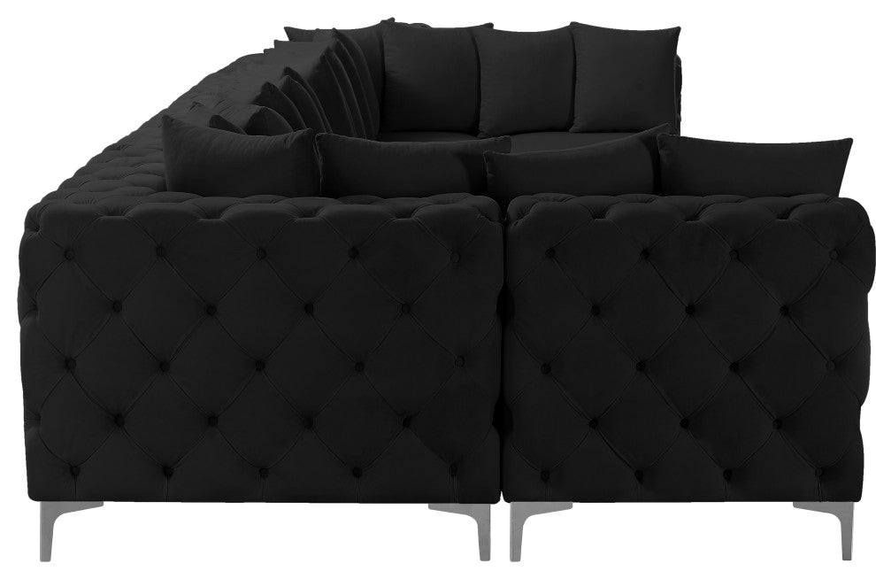 Tremblay Velvet Upholstered 7-Piece Modular U-Shaped Sectional, Black