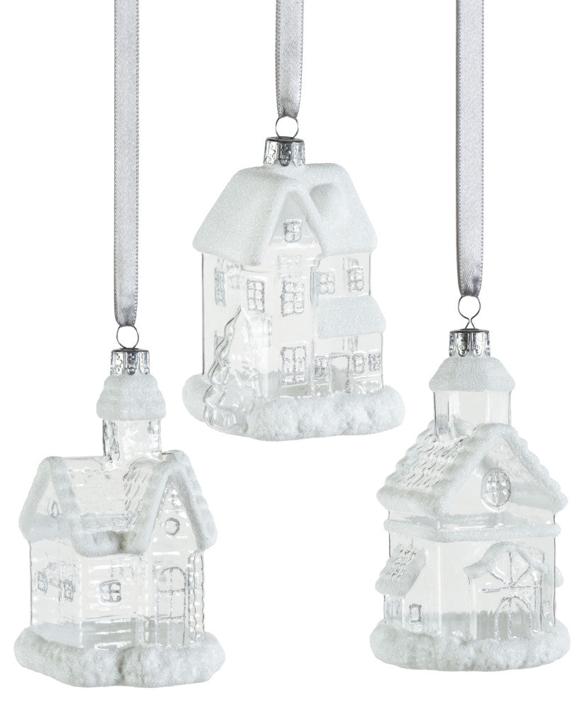 Lumi Assorted Glass House Hanging Ornaments, Set of 6