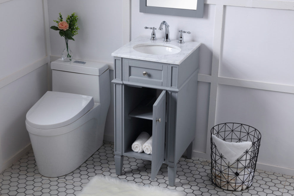 Home Living Vanity with Carrara White Marble Countertop, Gray, 18", Single Sink