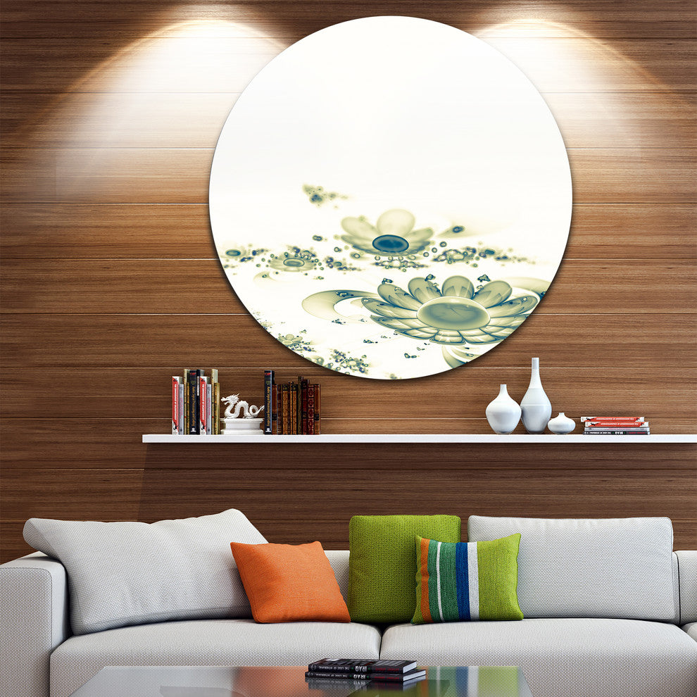 Ideal Abstract Blue Fractal Flowers, Floral Disc Metal Wall Art, 23"