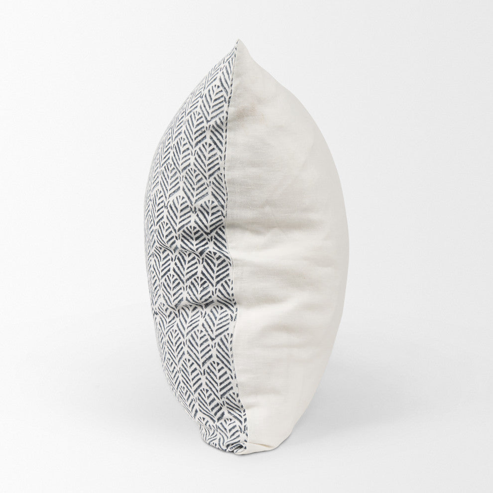 Jennelle Cream With Indigo Print Linen Square Decorative Pillow Cover