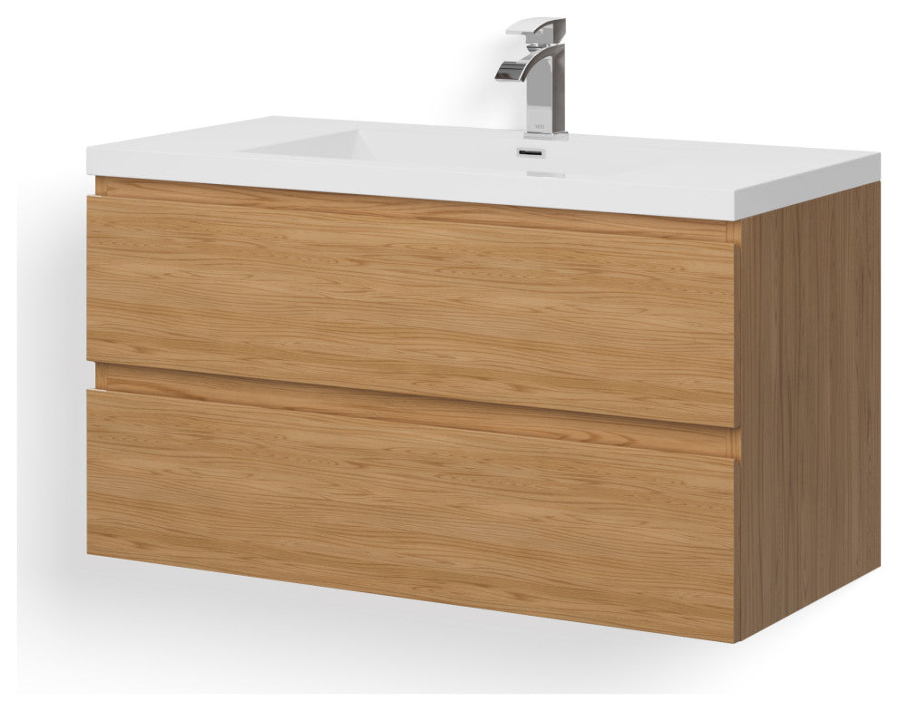 Beacon Bath Vanity, Natural Oak, 42", Single Sink, Wall Mount