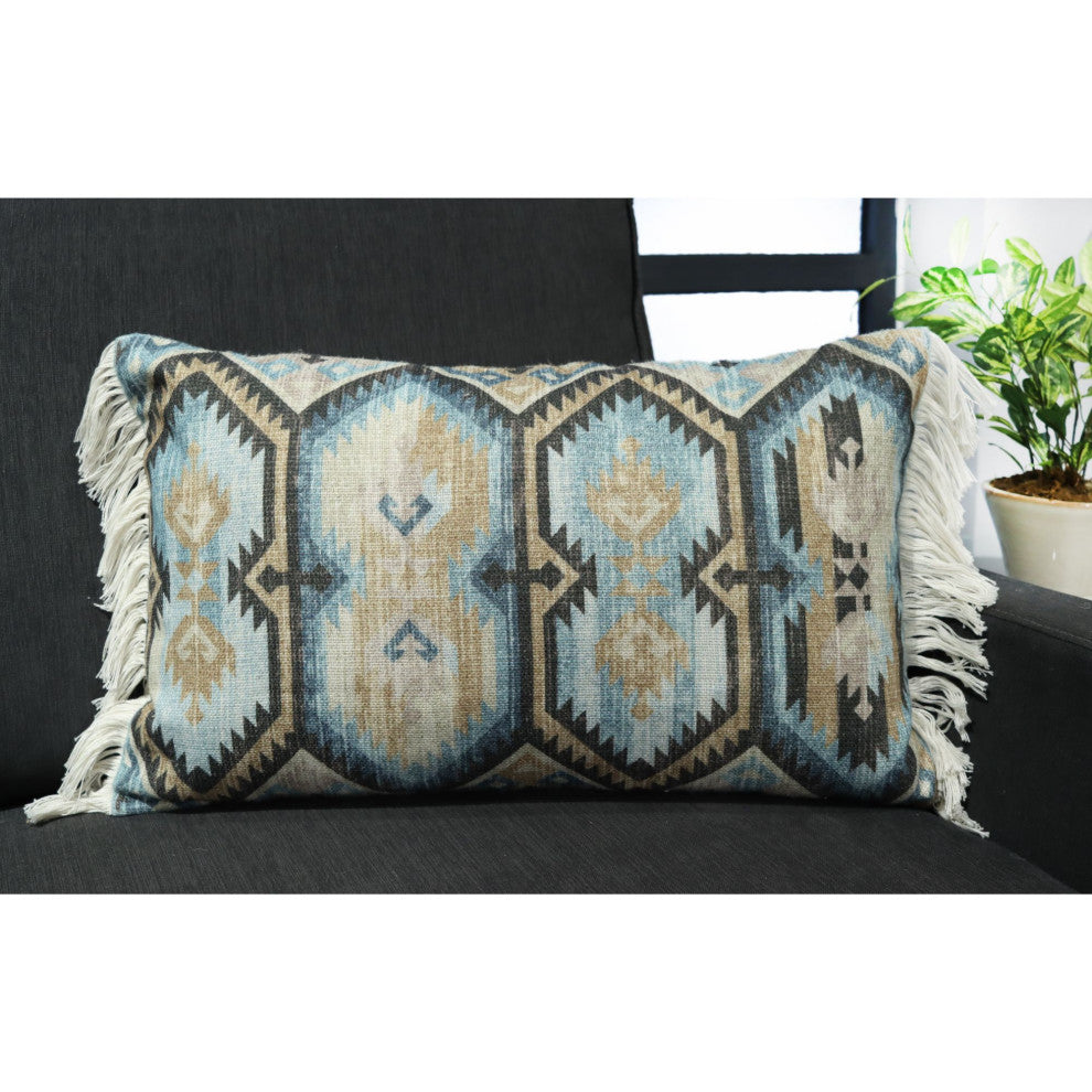 Turquoise Machine Woven Lander Throw Pillow, 16" x 26"