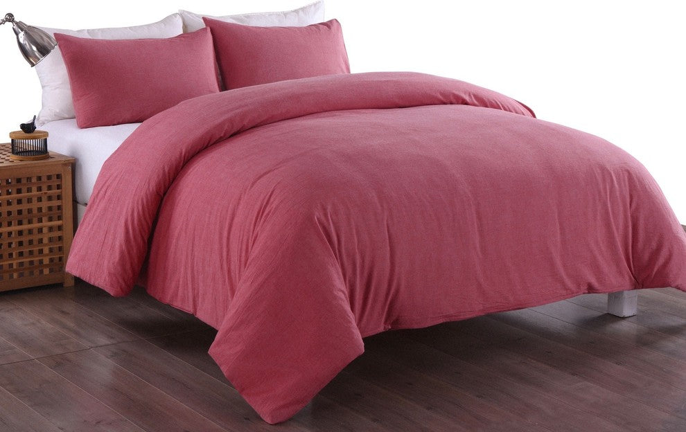 Messy Bed Washed Cotton Duvet Cover and Sham Set, Red, Full/Queen