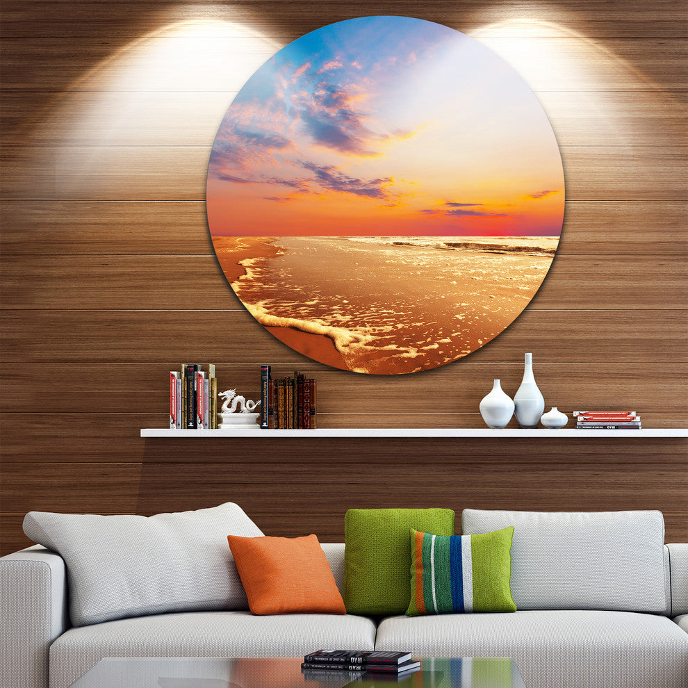 Fascinating Beach With Flowing Waves, Seascape Disc Metal Wall Art, 23"