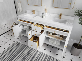 Sonoma 72 Double Sink Reeded Bath Vanity in White 1.5" White Quartz