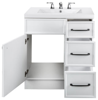 Manhattan Vanity, 1-Door 3-Drawer, White, 30", Single Bowl