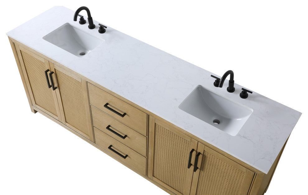 Home Living 84" Double Bathroom Vanity, Linen Oak