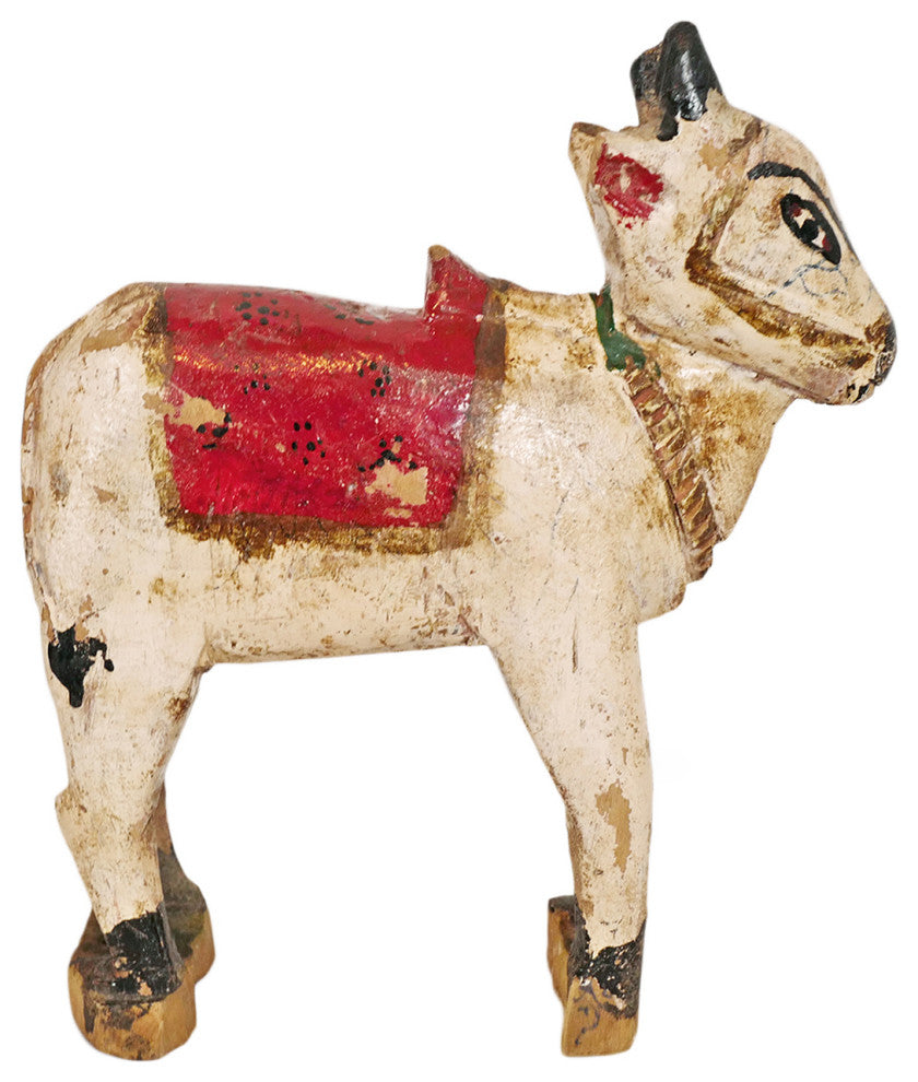 Consigned Antique Wood Indian Cow Statue 9