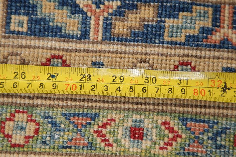 Pakistani Hand-Knotted Oriental Kazak Traditional Area Rug, Blue, 12'0"X8'9"