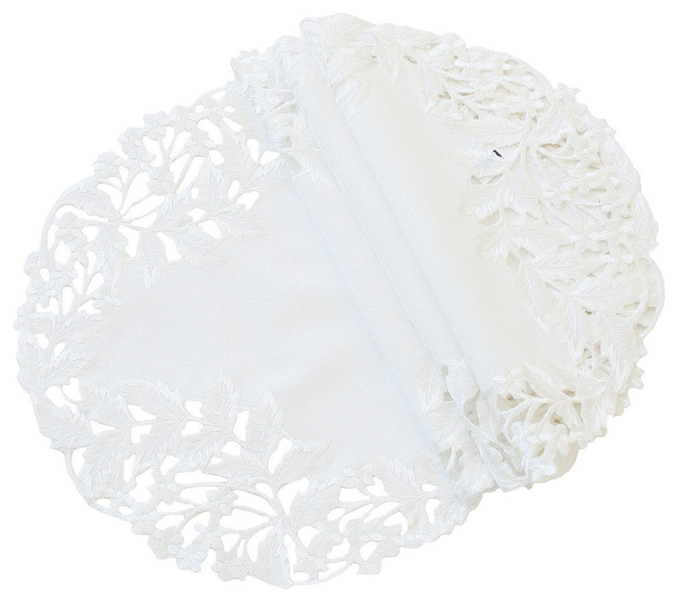 Arietta Embroidered Cutwork Spring Doilies, 16" Round, Set of 4