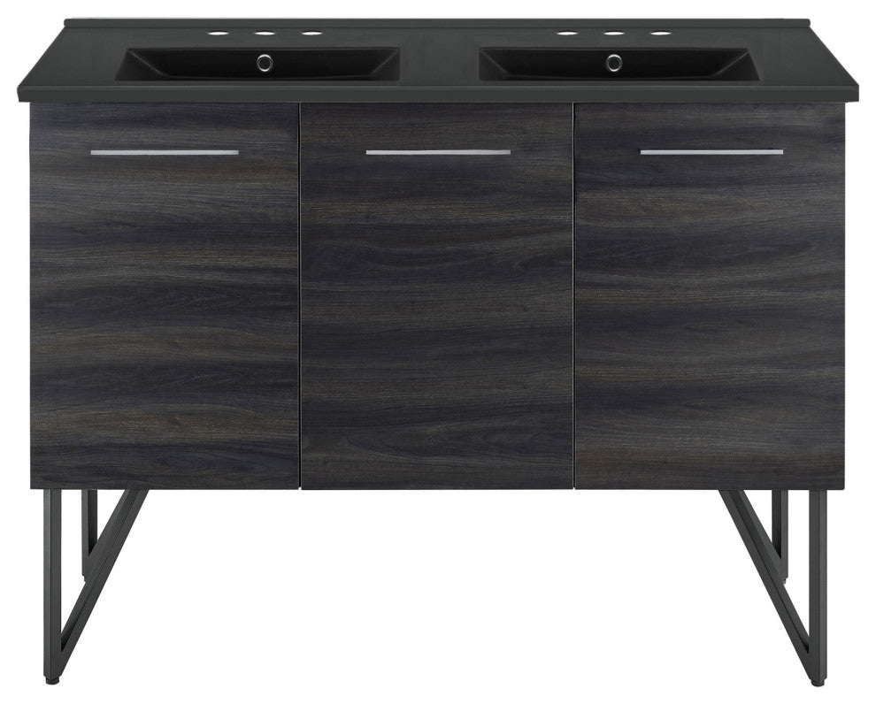 Annecy 48" Black Walnut, Bathroom Vanity With Black, 3-Hole Sink Top